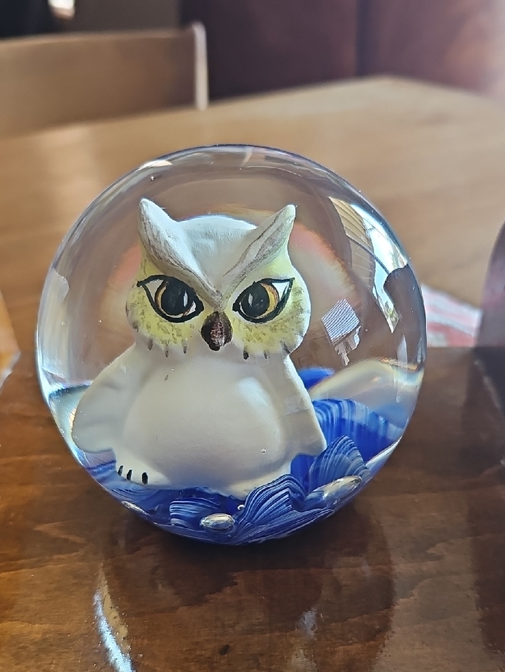 1972 Vintage Maude & Bob Owl Glass Globe Paperweight